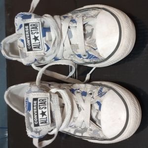 Little Boys Size 11, Converse All Star Shoes, White with Blue & Grey Sharks